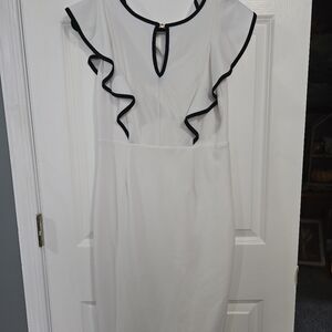 Ivanka Trump Cream Midi Dress with Black Trim